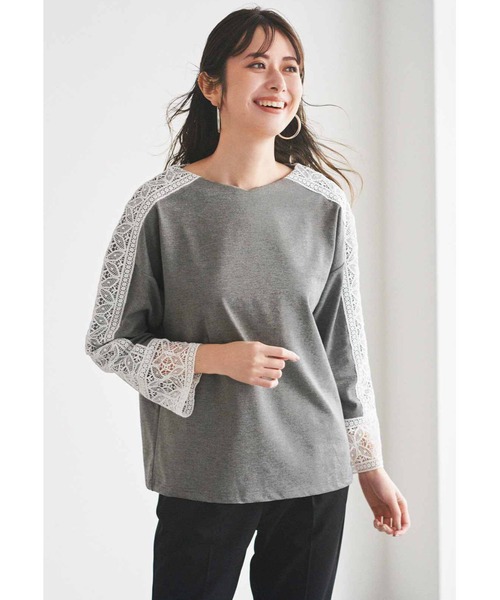 IEDIT(イディット)の「IEDIT 一枚で着映えする レース遣いのきれいめカットソートップス(Tシャツ/カットソー・レディース・ブラック/ネイビー/杢グレー・MEDIUM/LARGE/X-LARGE/XX-LARGE/SMALL/XXX-LARGE)」の6枚目の写真