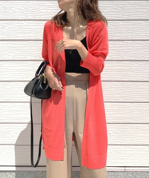 Q（キュー）の「UVサイドボタンロングカーデ（カーディガン/ボレロ・レディース・オレンジ/ネイビー/ライトグレー・MEDIUM）」の3枚目の写真