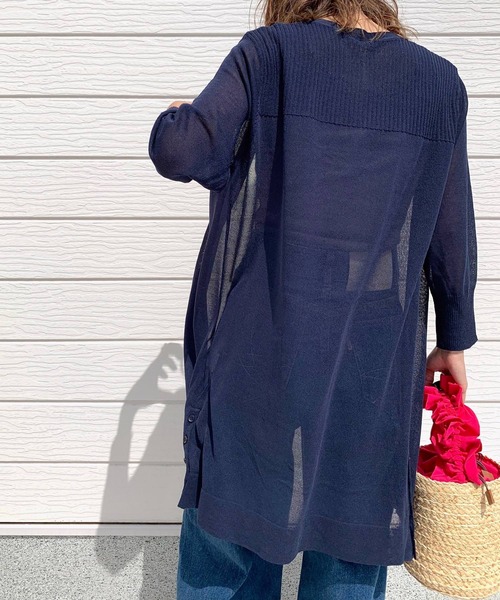 Q（キュー）の「UVサイドボタンロングカーデ（カーディガン/ボレロ・レディース・オレンジ/ネイビー/ライトグレー・MEDIUM）」の10枚目の写真