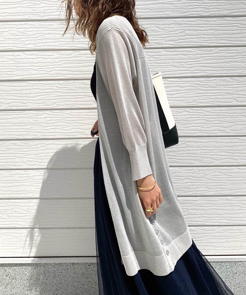 Q（キュー）の「UVサイドボタンロングカーデ（カーディガン/ボレロ・レディース・オレンジ/ネイビー/ライトグレー・MEDIUM）」の11枚目の写真