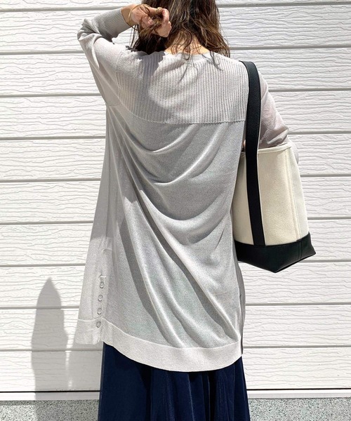 Q（キュー）の「UVサイドボタンロングカーデ（カーディガン/ボレロ・レディース・オレンジ/ネイビー/ライトグレー・MEDIUM）」の12枚目の写真