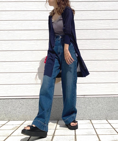 Q（キュー）の「UVサイドボタンロングカーデ（カーディガン/ボレロ・レディース・オレンジ/ネイビー/ライトグレー・MEDIUM）」の14枚目の写真