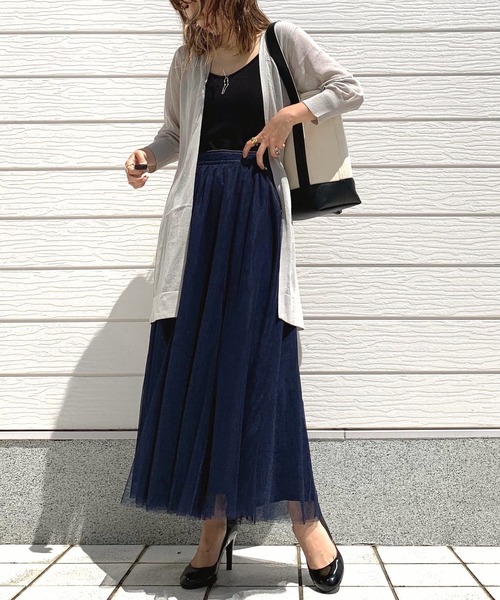 Q（キュー）の「UVサイドボタンロングカーデ（カーディガン/ボレロ・レディース・オレンジ/ネイビー/ライトグレー・MEDIUM）」の15枚目の写真