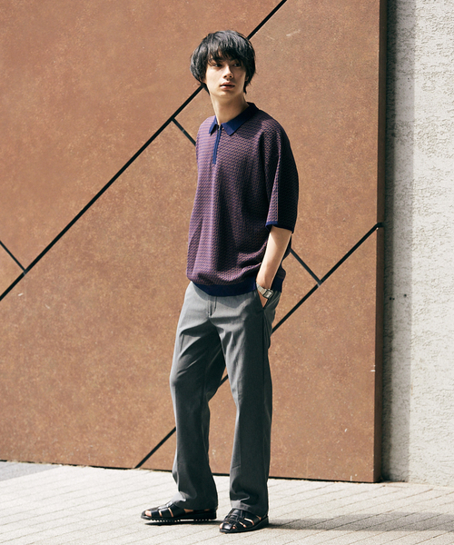 JOURNAL STANDARD（ジャーナルスタンダード）の「《追加》ヴィンテージパターン ジャカードハーフジップショートスリーブ（ポロシャツ・メンズ・ブラック/ベージュ/ネイビー・MEDIUM/LARGE）」の5枚目の写真