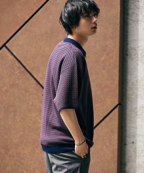 JOURNAL STANDARD（ジャーナルスタンダード）の「《追加》ヴィンテージパターン ジャカードハーフジップショートスリーブ（ポロシャツ・メンズ・ブラック/ベージュ/ネイビー・MEDIUM/LARGE）」の11枚目の写真