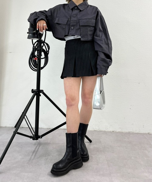 WHO'S WHO gallery(フーズフーギャラリー)の「ミリタリーショートジャケット(ミリタリージャケット・レディース・チャコールグレー/ベージュ/カーキ・FREE)」の7枚目の写真