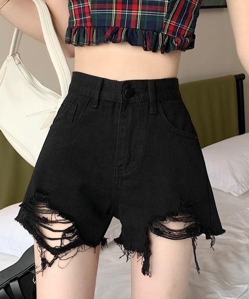 Vipoa(ヴィポア)の「クラッシュショートデニムパンツ(デニムパンツ・レディース・ブラック/グレー/ブルー/ホワイト・SMALL/MEDIUM)」の10枚目の写真