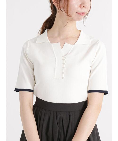 Te chichi(テチチ)の「パール釦スキッパーニットポロシャツ(ニット/セーター・レディース・ブラック/イエロー/オフホワイト・F)」の14枚目の写真