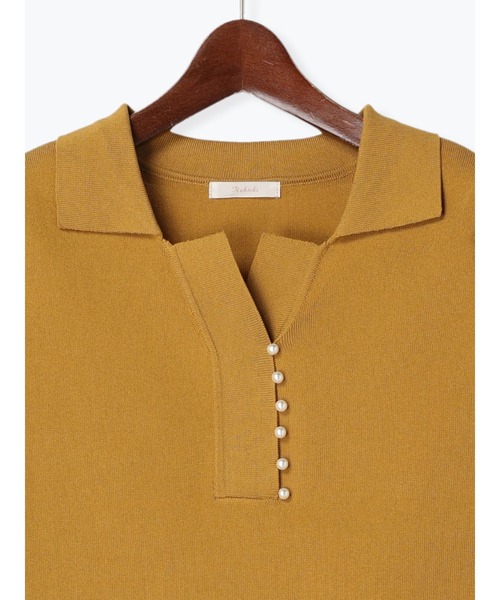 Te chichi(テチチ)の「パール釦スキッパーニットポロシャツ(ニット/セーター・レディース・ブラック/イエロー/オフホワイト・F)」の9枚目の写真