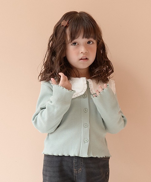 Lycee mine（リセマイン）の「アソートテレコカーディガン（Tシャツ/カットソー・キッズ・ミント/グレイッシュベージュ/アイボリー/ピンク/ブラック/グレー/レッド/エメラルド・150cm/130cm/110cm/140cm/120cm/100cm）」の6枚目の写真