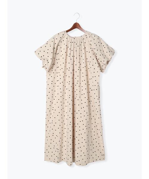 美品　45R コットン リネン ドット 水玉 二重織 タペット　半袖ワンピース 美品 45R コットン リネン ドット 水玉 二重織 タペット 半袖
