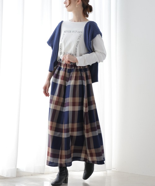 frames RAY CASSIN（フレームスレイカズン）の「秋冬コーデに活躍まちがいなし。ビッグチェックスカート（スカート・レディース・ブラウン系/グリーン系/ブルー系/パープル系/ベージュ系・FREE）」の12枚目の写真