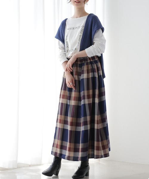 frames RAY CASSIN（フレームスレイカズン）の「秋冬コーデに活躍まちがいなし。ビッグチェックスカート（スカート・レディース・ブラウン系/グリーン系/ブルー系/パープル系/ベージュ系・FREE）」の11枚目の写真