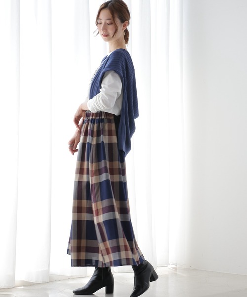 frames RAY CASSIN（フレームスレイカズン）の「秋冬コーデに活躍まちがいなし。ビッグチェックスカート（スカート・レディース・ブラウン系/グリーン系/ブルー系/パープル系/ベージュ系・FREE）」の14枚目の写真
