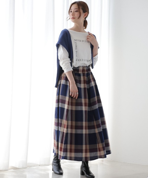 frames RAY CASSIN（フレームスレイカズン）の「秋冬コーデに活躍まちがいなし。ビッグチェックスカート（スカート・レディース・ブラウン系/グリーン系/ブルー系/パープル系/ベージュ系・FREE）」の16枚目の写真