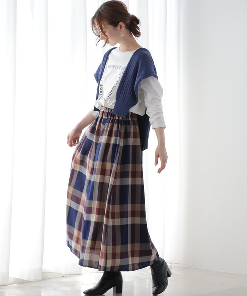 frames RAY CASSIN（フレームスレイカズン）の「秋冬コーデに活躍まちがいなし。ビッグチェックスカート（スカート・レディース・ブラウン系/グリーン系/ブルー系/パープル系/ベージュ系・FREE）」の18枚目の写真