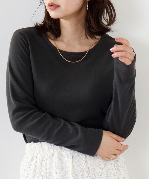 FUNALIVE(ファンアライブ)の「PAGE ONE ひまわりオイル加工クルーネック長袖(Tシャツ/カットソー・レディース・チャコール/ベージュ/ボルドー/パープル/ブラック/グリーン・LL/L/M)」の11枚目の写真