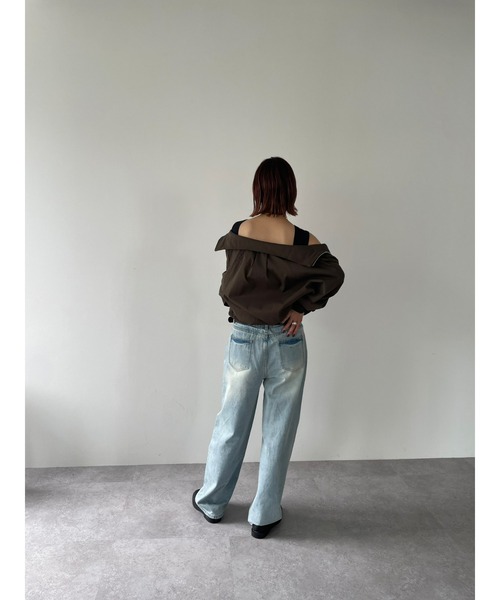 HANNE（アン）の「ウォッシュドデニムワイドパンツ（デニムパンツ・レディース・ブルー・FREE/SMALL）」の6枚目の写真