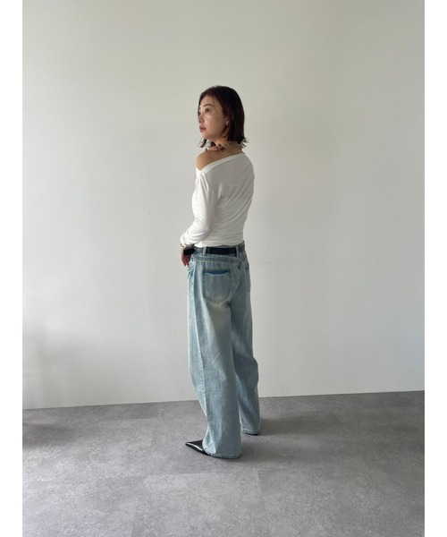 【もか】ウォッシュドデニムワイドパンツ ウォッシュドワイドデニムパンツ / Washed Wide Denim Pants