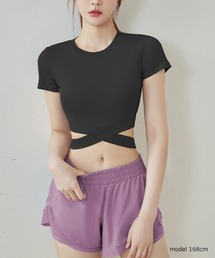 クロップド丈半袖トップ タンクトップ インナー ヨガ ジム Tシャツ