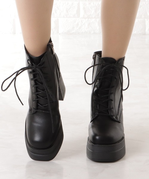 厚底ハイヒールレースアップブーツ（ブーツ）｜Lace Ladies（レース