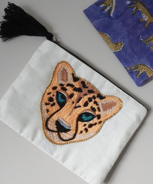フランスアンティーク♡シルク地の物忘草刺繍小物入れポーチ