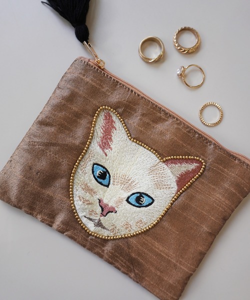 フランスアンティークの生地で仕上げたポーチ セール】【 antique andico / アンティーク アンディコ 】 刺繍