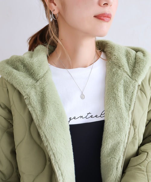 Social GIRL（ソーシャルガール）の「ファーフード付きキルトブルゾン（ブルゾン・レディース・グレー/ブラック/モカ/カーキ/ホワイト・M/L/LL）」の14枚目の写真