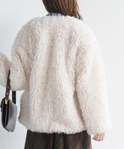 ノーカラーファージャケットコート FREAK'S STORE ジャケット ノーカラージャケット ファー ニット コート
