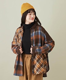 CUBE SUGAR | WEB限定ネルチェック×ミニ裏毛スウェット切替シャツ(シャツ/ブラウス)