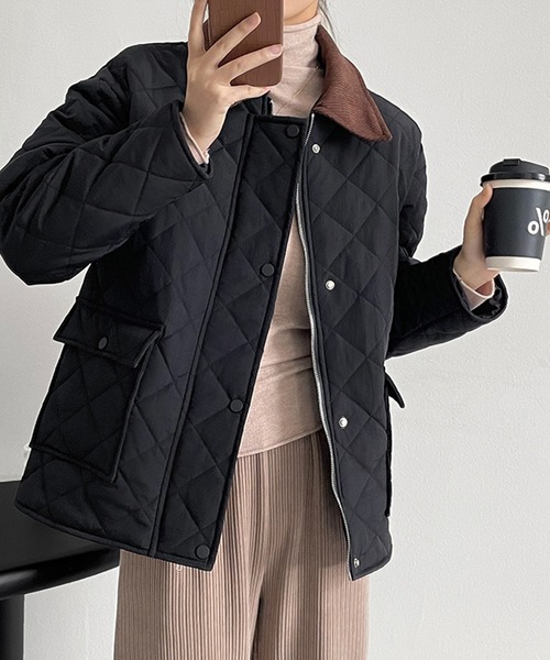 BANICO(バニコ)の「【BANICO】秋冬コーデュロイ&キルティング ショートジャケット(モッズコート・レディース・ブラック/グレー/ベージュ・MEDIUM/LARGE)」の5枚目の写真