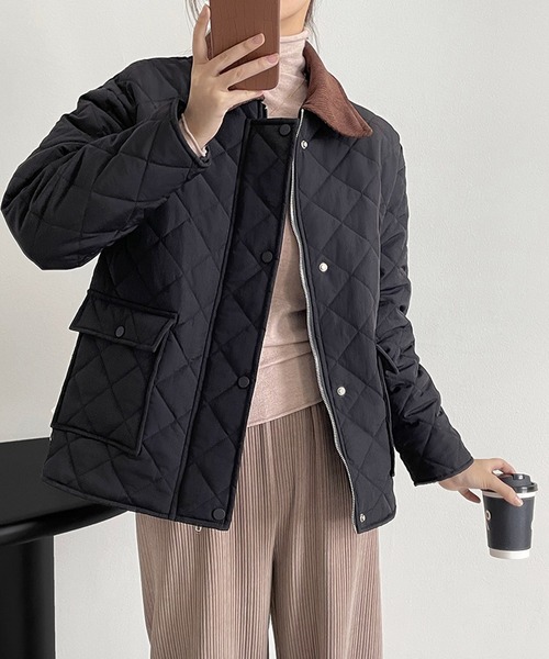 BANICO(バニコ)の「【BANICO】秋冬コーデュロイ&キルティング ショートジャケット(モッズコート・レディース・ブラック/グレー/ベージュ・MEDIUM/LARGE)」の7枚目の写真