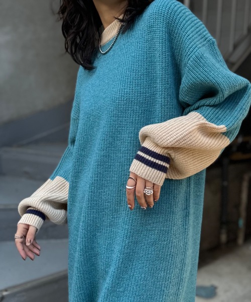 mi via loca（ミヴィアロカ）の「バイカラー畦ニットワンピース（ワンピース・レディース・トップグレー/ターコイズブルー・FREE）」の16枚目の写真