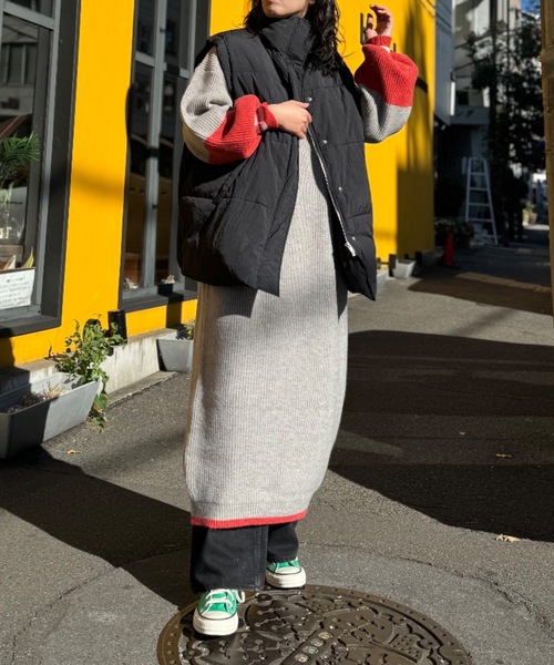 mi via loca（ミヴィアロカ）の「バイカラー畦ニットワンピース（ワンピース・レディース・トップグレー/ターコイズブルー・FREE）」の18枚目の写真