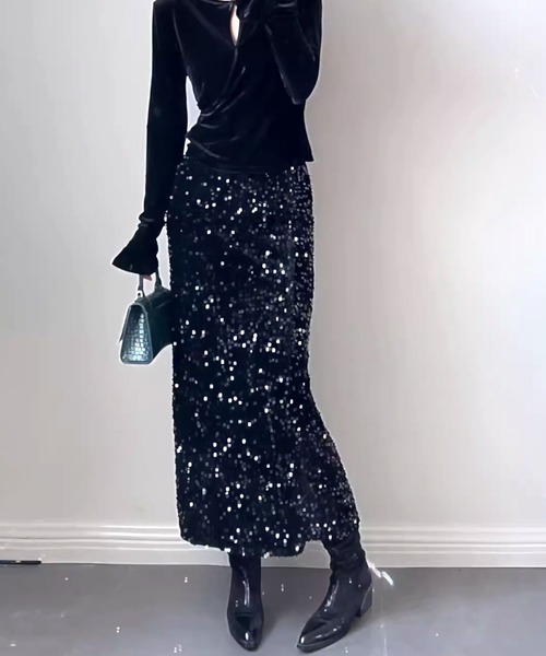 LAC-VERT（ラック・ヴェール）の「スパンコール ロングスカート（スカート・レディース・シルバー/ブラック・M/L）」の16枚目の写真