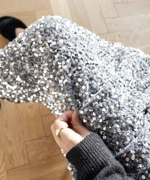 LAC-VERT（ラック・ヴェール）の「スパンコール ロングスカート（スカート・レディース・シルバー/ブラック・M/L）」の4枚目の写真