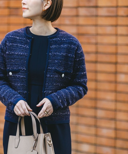 F by ROSSO(エフバイロッソ)の「F by ROSSO ツイードニットカーディガン(カーディガン/ボレロ・レディース・ネイビー/オフホワイト・FREE)」の3枚目の写真