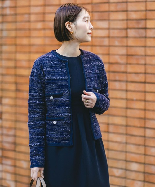 F by ROSSO(エフバイロッソ)の「F by ROSSO ツイードニットカーディガン(カーディガン/ボレロ・レディース・ネイビー/オフホワイト・FREE)」の4枚目の写真