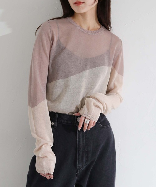 cheriella（シェリエラ）の「【cheriella】WEB限定シアーインターシャニット新色追加（ニット/セーター・レディース・オレンジ/パープル/ネイビー/カーキ/グレイッシュベージュ/ブラック・M）」の2枚目の写真