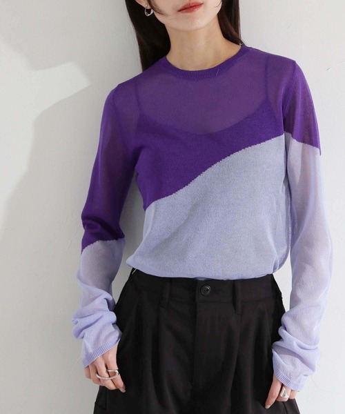 cheriella（シェリエラ）の「【cheriella】WEB限定シアーインターシャニット新色追加（ニット/セーター・レディース・オレンジ/パープル/ネイビー/カーキ/グレイッシュベージュ/ブラック・M）」の18枚目の写真