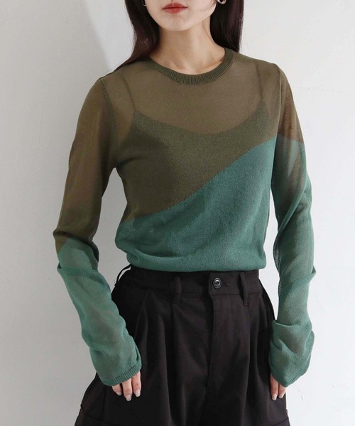 cheriella（シェリエラ）の「【cheriella】WEB限定シアーインターシャニット新色追加（ニット/セーター・レディース・オレンジ/パープル/ネイビー/カーキ/グレイッシュベージュ/ブラック・M）」の11枚目の写真