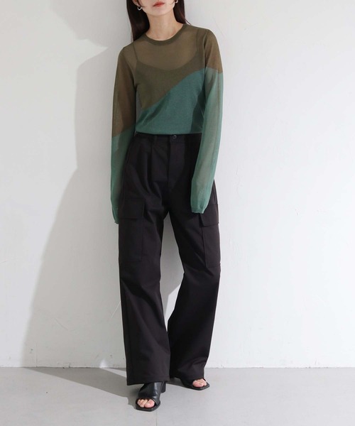 cheriella（シェリエラ）の「【cheriella】WEB限定シアーインターシャニット新色追加（ニット/セーター・レディース・オレンジ/パープル/ネイビー/カーキ/グレイッシュベージュ/ブラック・M）」の14枚目の写真