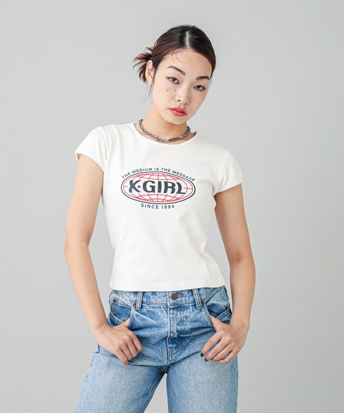 X-girl（エックスガール）の「SPHERE LOGO S/S BABY TEE（Tシャツ/カットソー・レディース・ブラック/ホワイト・S/M）」の15枚目の写真