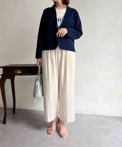 Chez toi（シェトワ）の「軽量ミラノリブニットテーラードジャケット（テーラードジャケット・レディース・ネイビー/オフホワイト・FREE）」の10枚目の写真