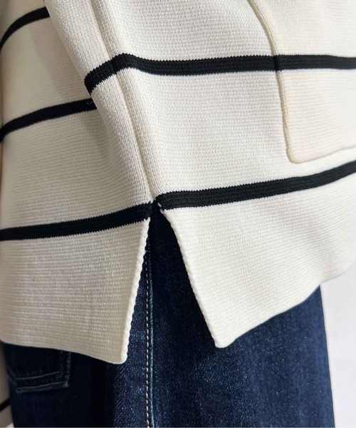 Chez toi（シェトワ）の「軽量ミラノリブニットテーラードジャケット（テーラードジャケット・レディース・ネイビー/オフホワイト・FREE）」の11枚目の写真