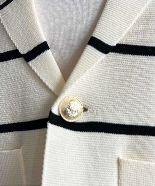 Chez toi（シェトワ）の「軽量ミラノリブニットテーラードジャケット（テーラードジャケット・レディース・ネイビー/オフホワイト・FREE）」の13枚目の写真