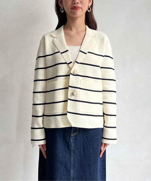 Chez toi（シェトワ）の「軽量ミラノリブニットテーラードジャケット（テーラードジャケット・レディース・ネイビー/オフホワイト・FREE）」の22枚目の写真