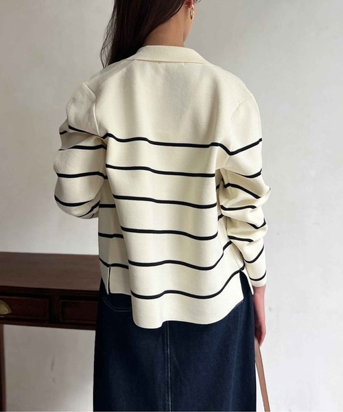 Chez toi（シェトワ）の「軽量ミラノリブニットテーラードジャケット（テーラードジャケット・レディース・ネイビー/オフホワイト・FREE）」の19枚目の写真