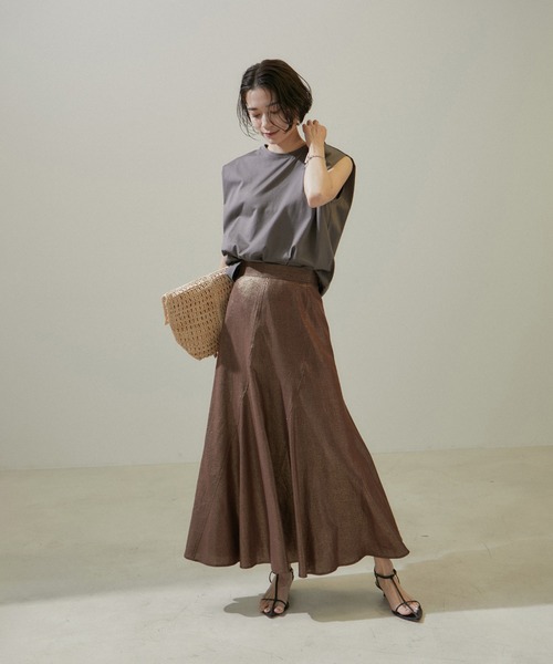 SALON adam et rope' ラメ混リネンフレアースカート【洗える】 SALON adam et rope'（サロン アダム エ ロペ）の「【WEB限定】ラメ混