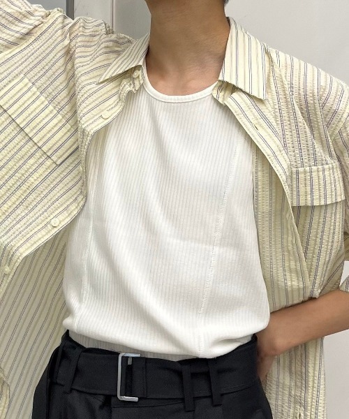 Chikashitsu +（チカシツプラス）の「【Chikashitsu +】stitch rib sleeveless / 【チカシツプラス】ステッチリブタンクトップ（タンクトップ・メンズ・ホワイト/ブラック/チャコール・ONE SIZE）」の9枚目の写真